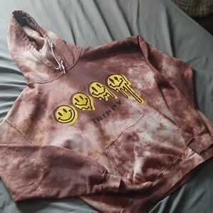 Brown Tie-Dye Hoodie with Yellow‎ Smiley Faces,"trippy" Sz.med.